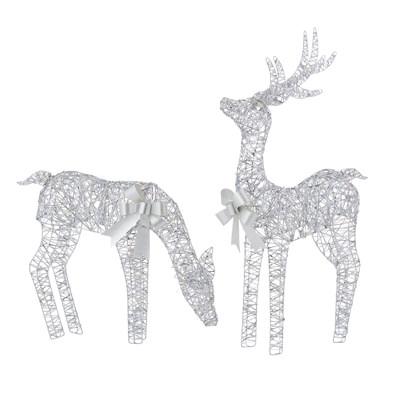 Christmas Metallic Silver Reindeer 19" Tall, Pre-Lit w/ 120 Micro Warm White LED Lights, Plug In